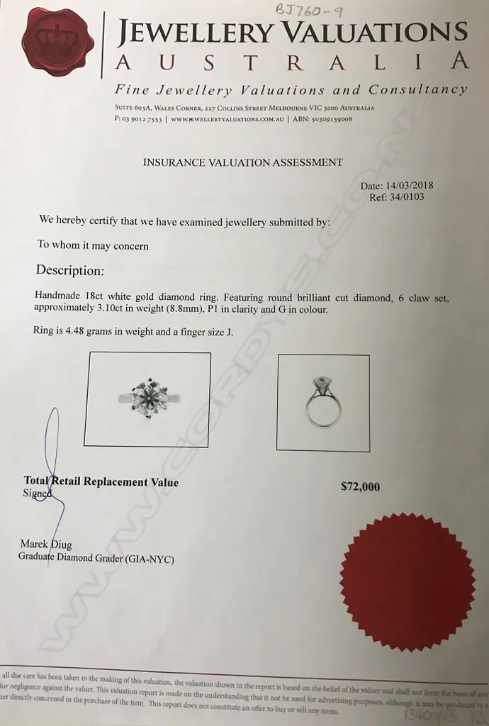 An 18ct. white gold and diamond solitaire ring Image 1++