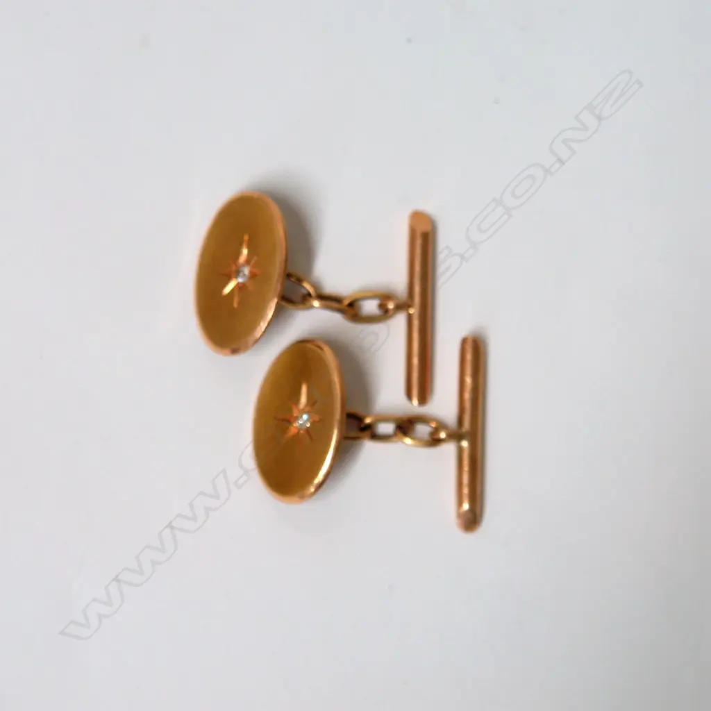 A pair of c.1900 15ct. yellow gold and diamond set gentleman's cufflinks Image 1++