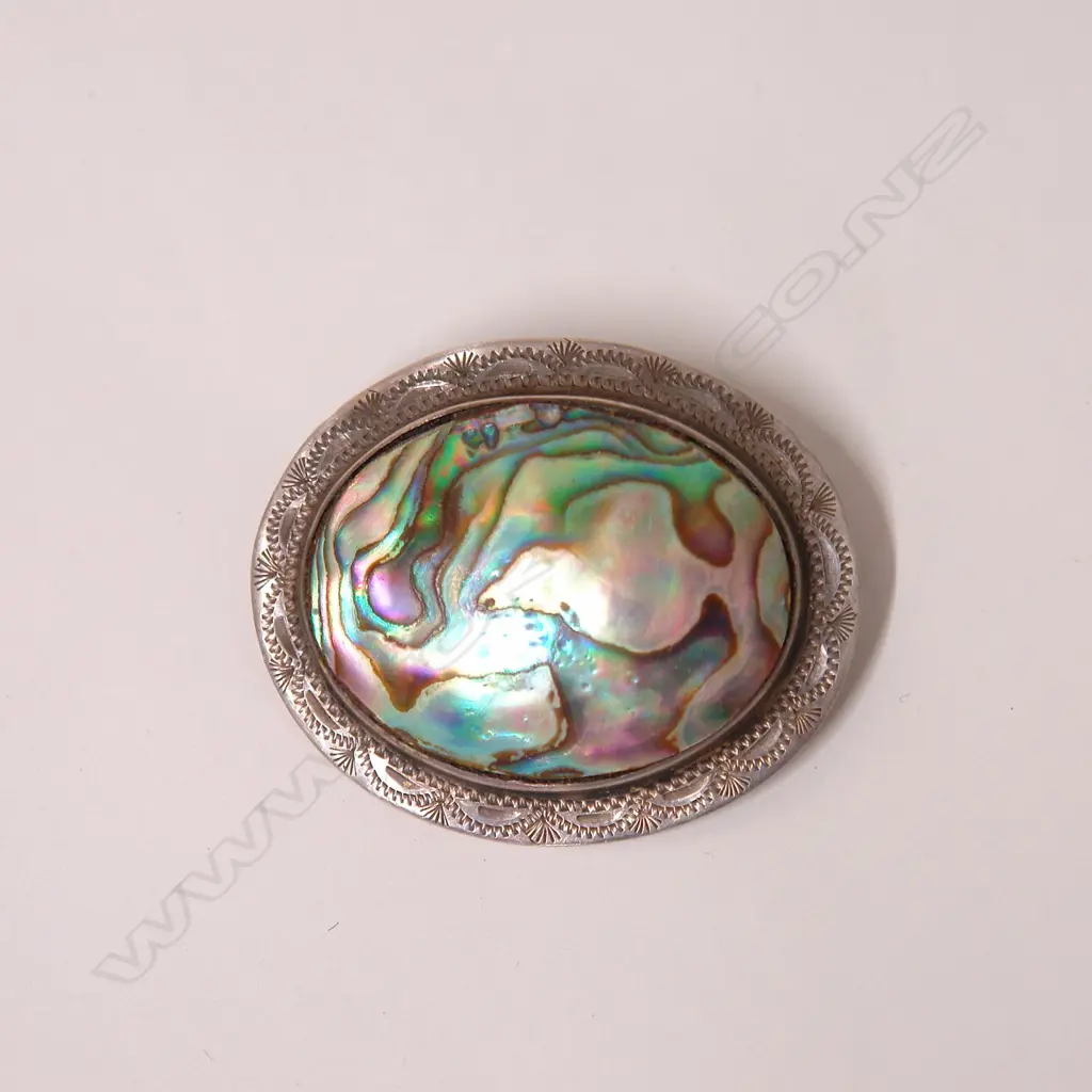 A vintage silver and paua oval brooch Image 1++