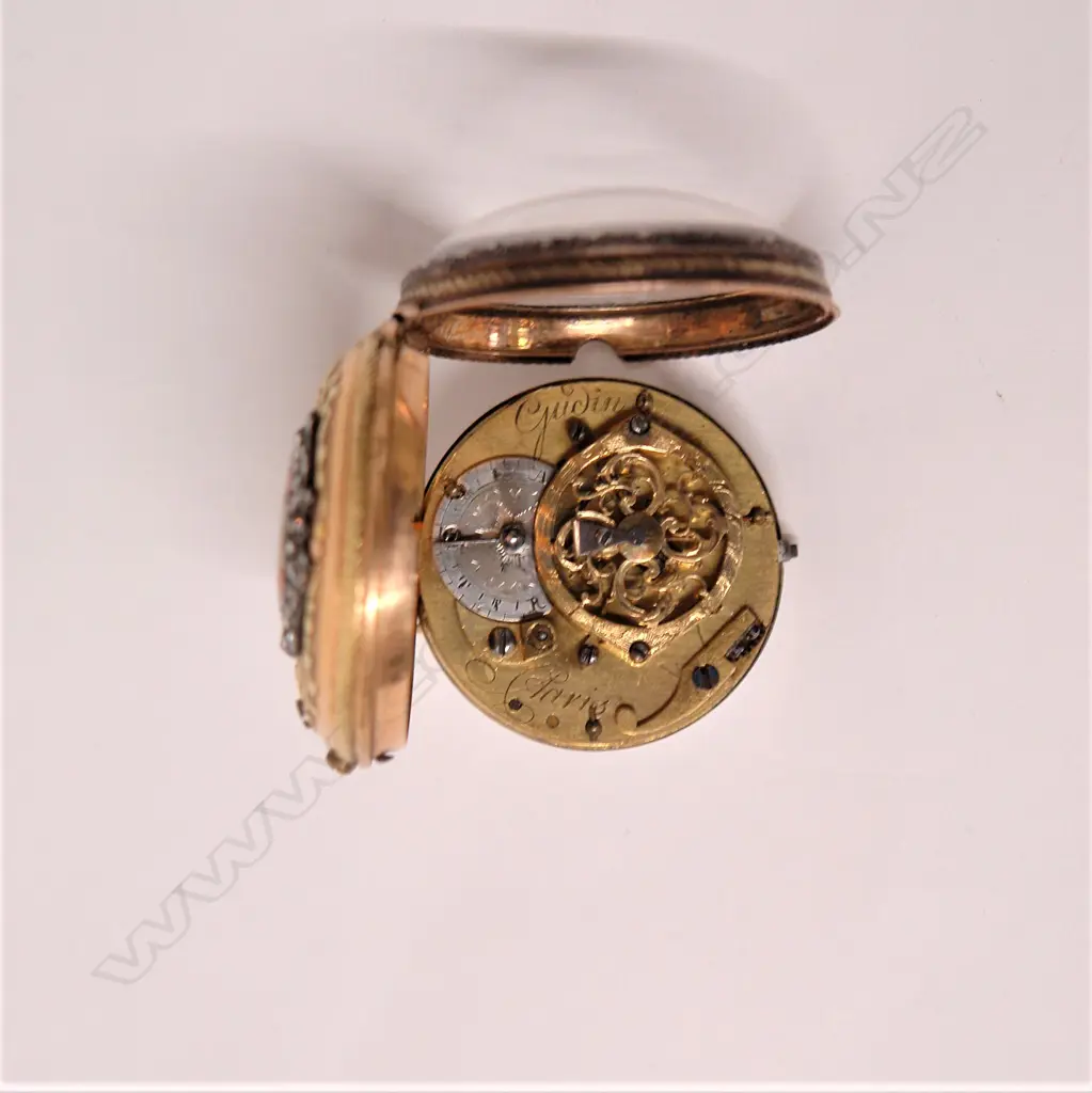 A rare late 18thC French Jacques Gudin enamelled and coloured 18ct. gold fob watch Image 1++