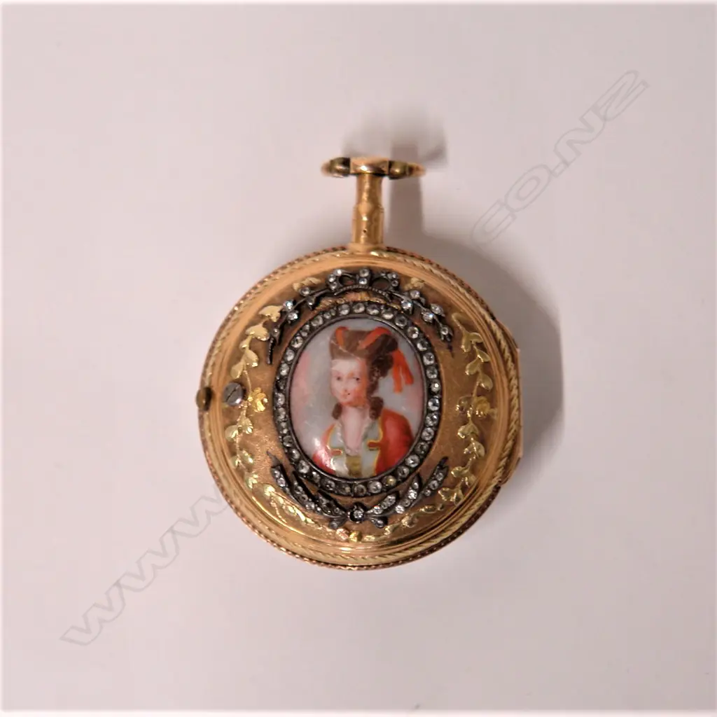 A rare late 18thC French Jacques Gudin enamelled and coloured 18ct. gold fob watch Image 1++
