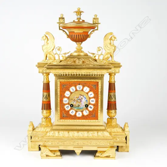 A 19thC French bronze ormolu neo-classical mantel clock