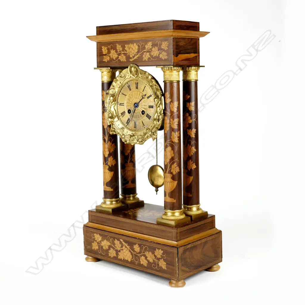 A French 19thC rosewood marquetry portico clock Image 1++