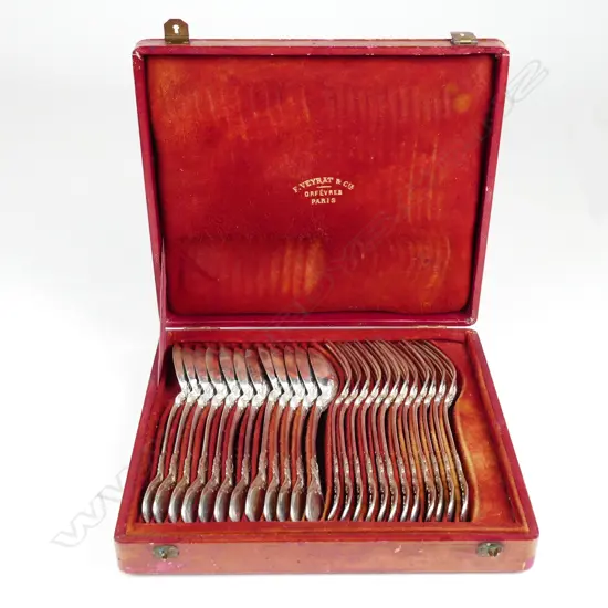 A cased set of 12 French silver tablespoons and forks