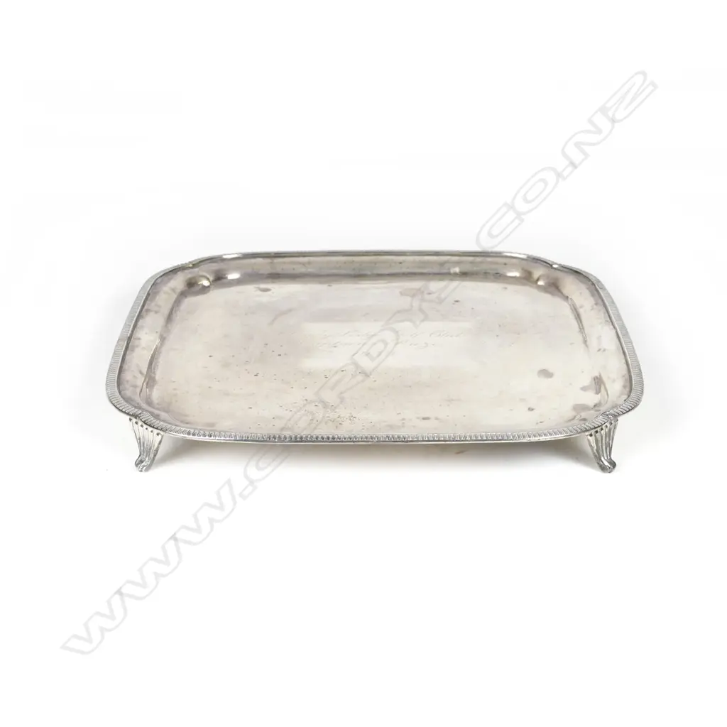 A heavy silver Georgian Revival salver of square shape Image 1++