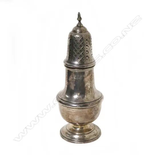 A silver sugar caster