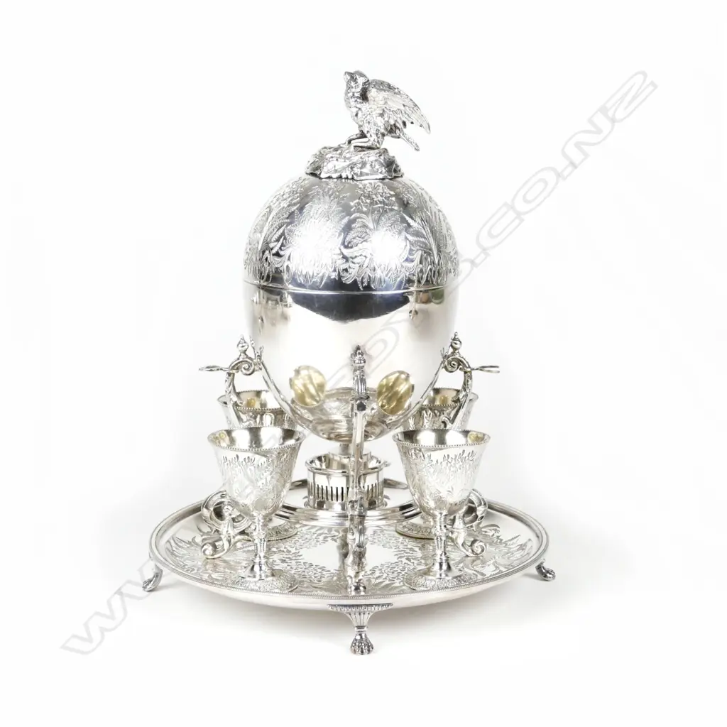 An ornate Victorian silver plate egg warmer and server Image 1++
