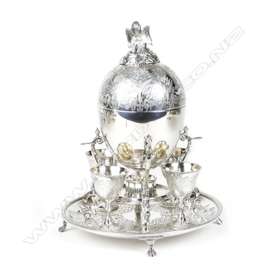 An ornate Victorian silver plate egg warmer and server Image 1++