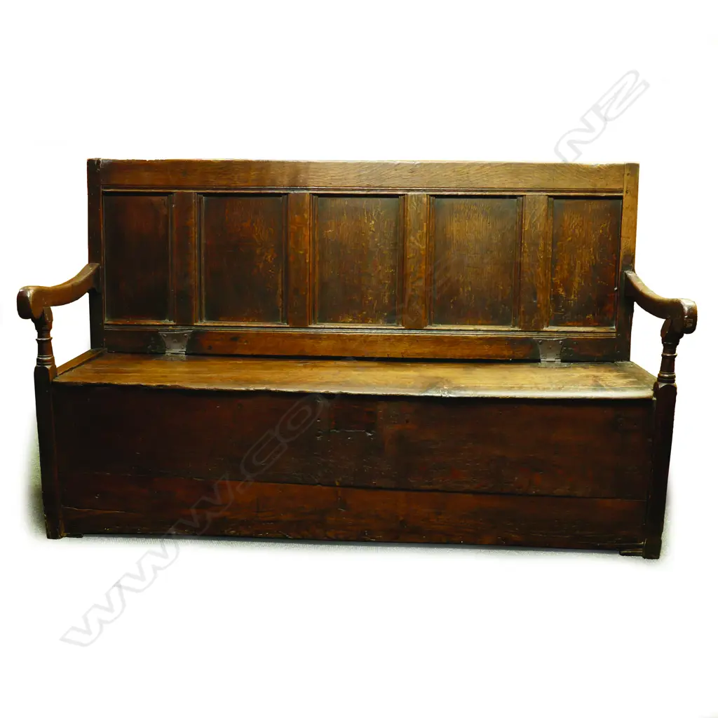 A George III country oak five panel back settle Image 1++