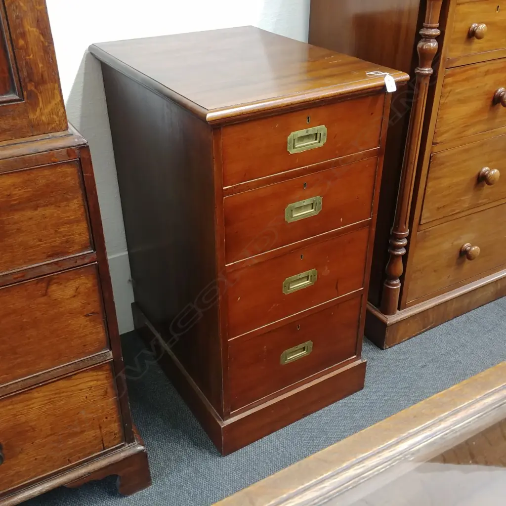 A late Victorian mahogany four drawer military style chest Image 1++