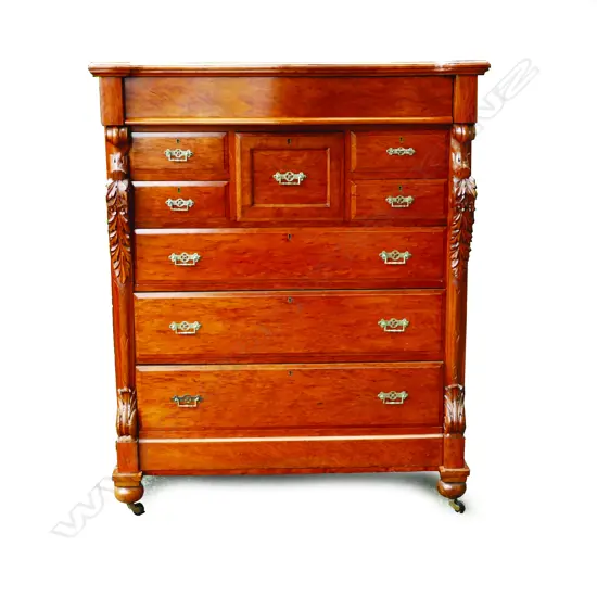 An impressive colonial mottled kauri scotch chest