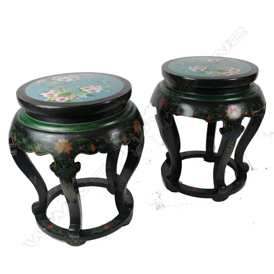 A pair of Chinese lacquer and cloisonné vase stands