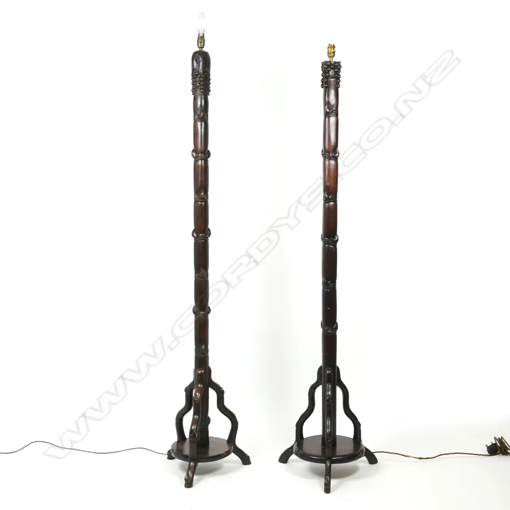 Two Chinese hardwood standing lamps Image 1++