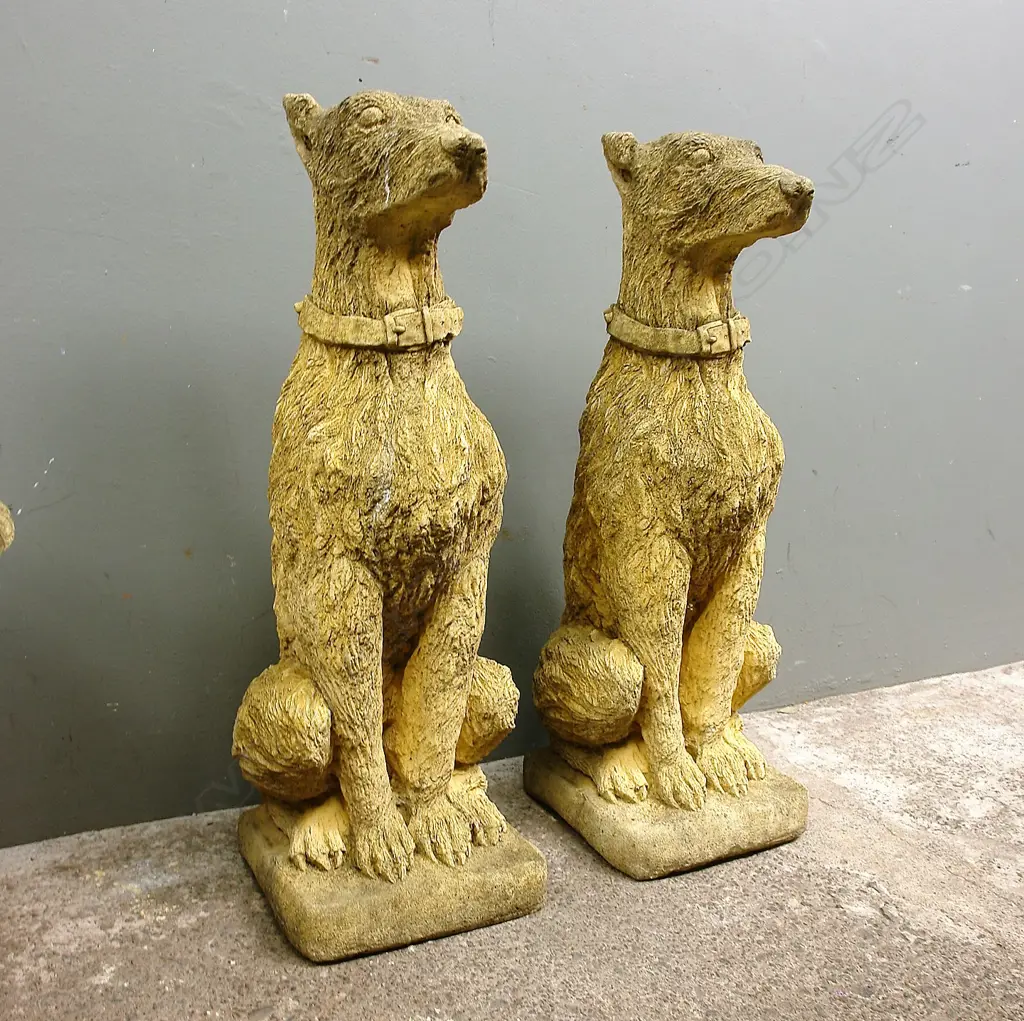 A pair of church stone classical seated hound dogs Image 1++