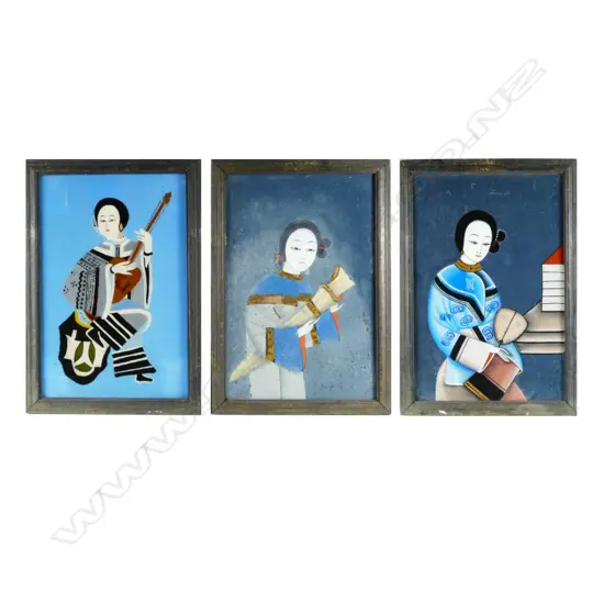 A set of three decorative Chinese reverse glass paintings