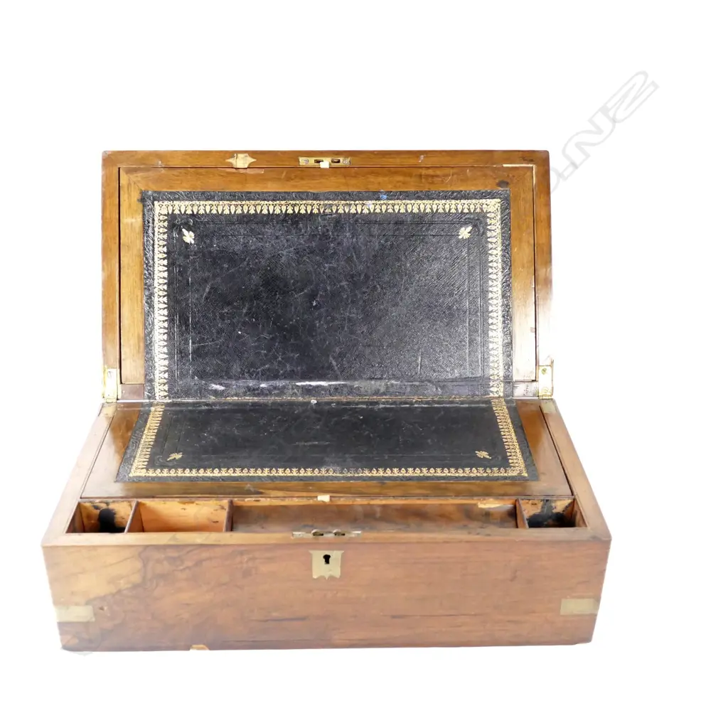 A good Victorian brass bound walnut writing box Image 1++