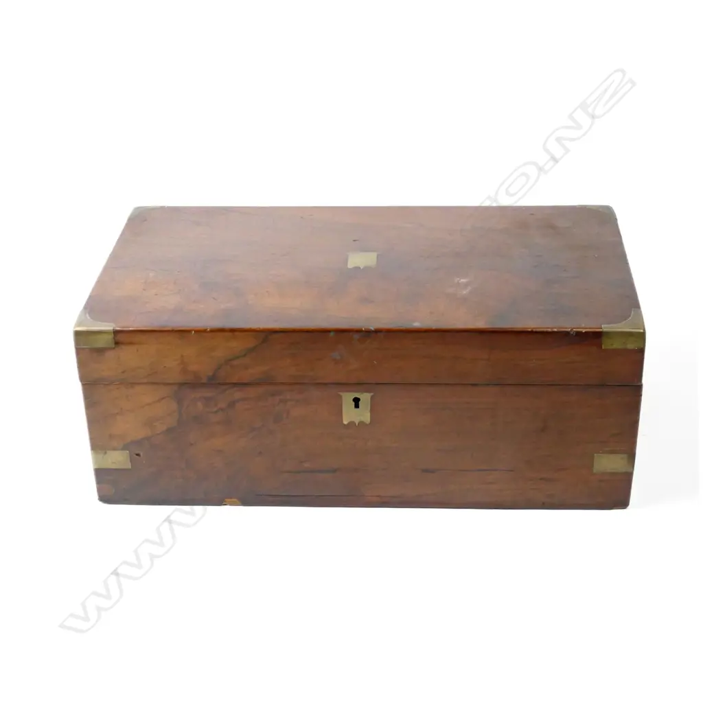A good Victorian brass bound walnut writing box Image 1++