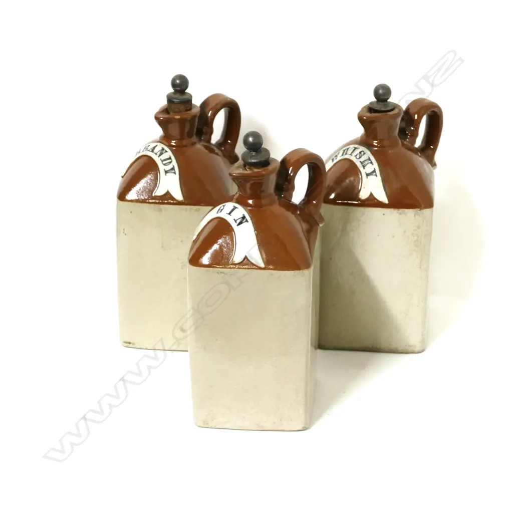 Three Victorian pottery spirit flasks Image 1++