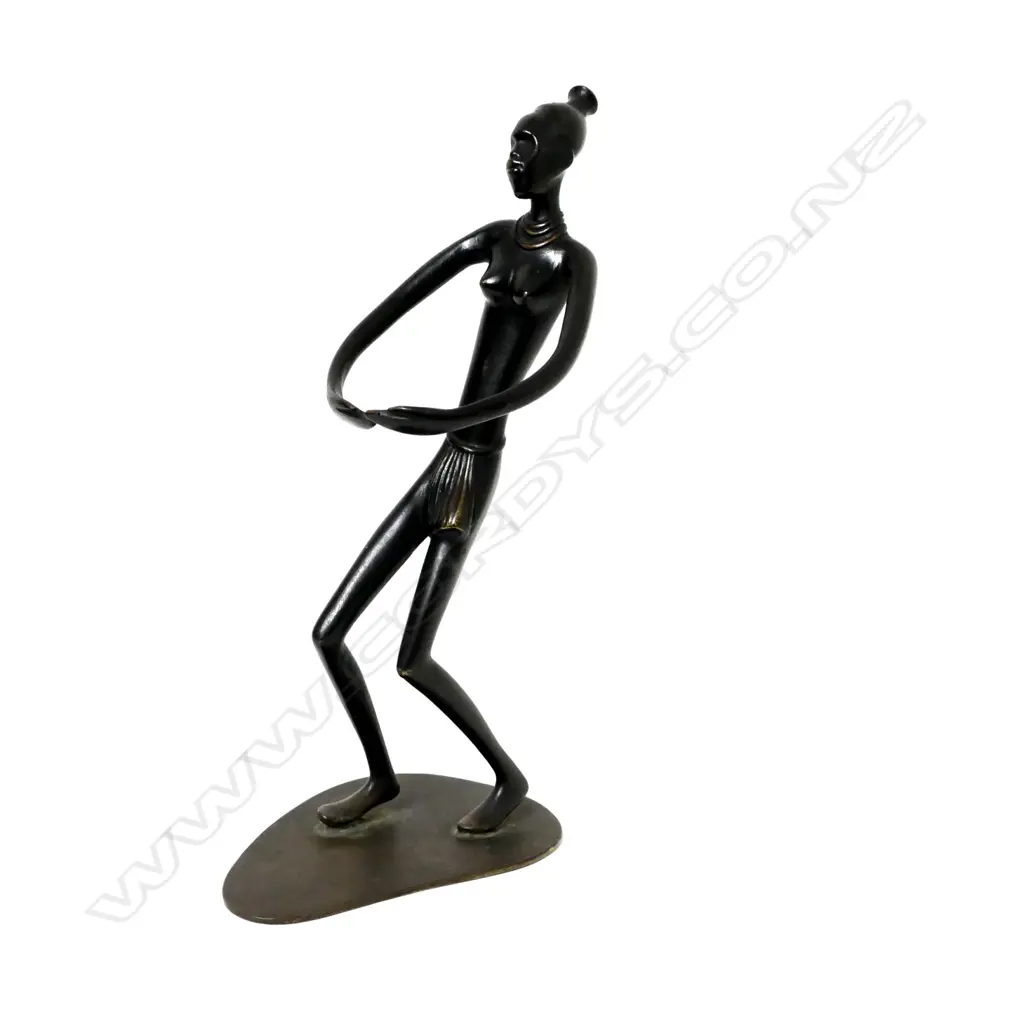 A small Richard Rohac (Austria 1906-1956) bronze figure of a crouching African woman Image 1++