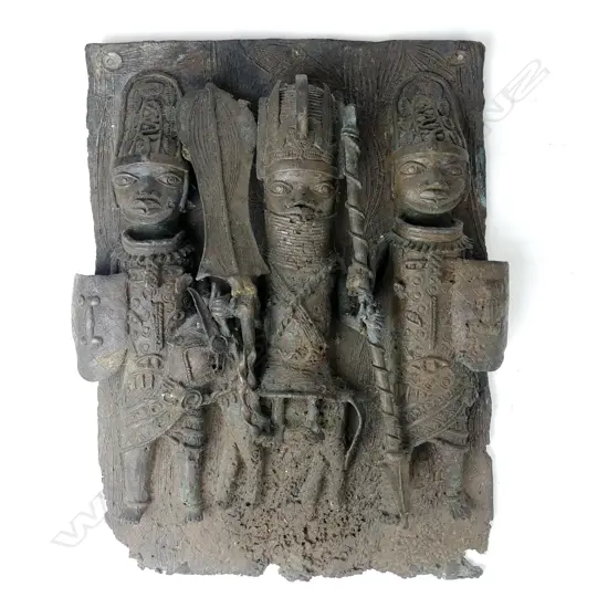 A large heavy Benin bronze plaque