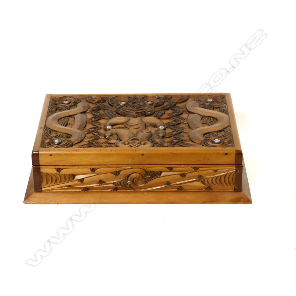A N.Z. carved kauri dressing table box Image 1++