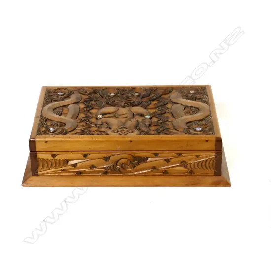 A N.Z. carved kauri dressing table box