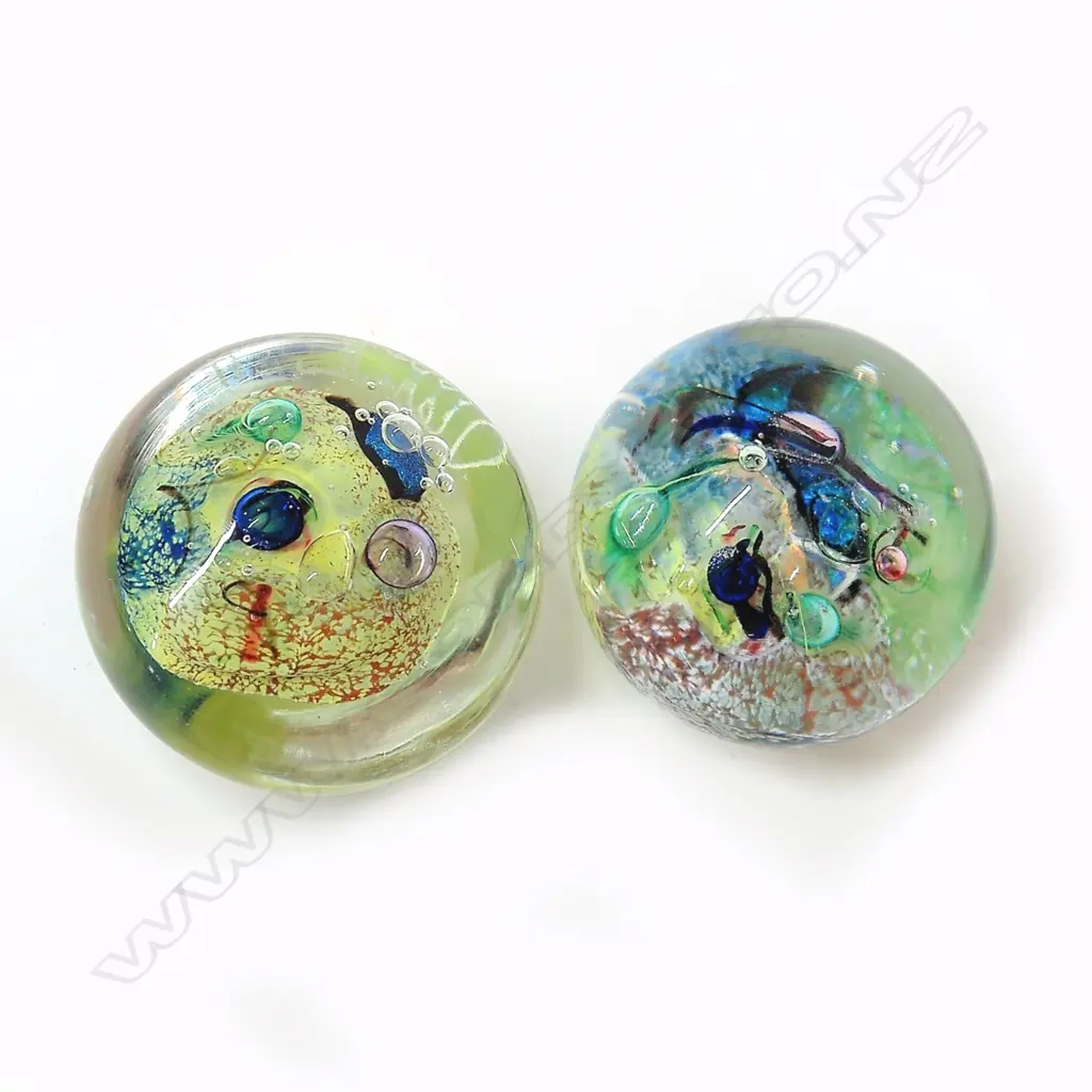 Two Peter Viesnik coloured glass paperweights Image 1++