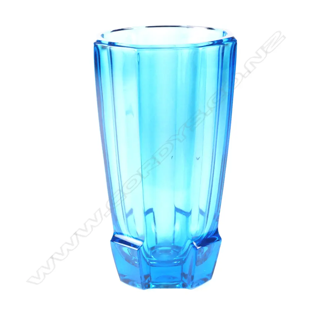 A Moser Hoffman tall aquamarine octagonal bohemia glass vase Image 1++