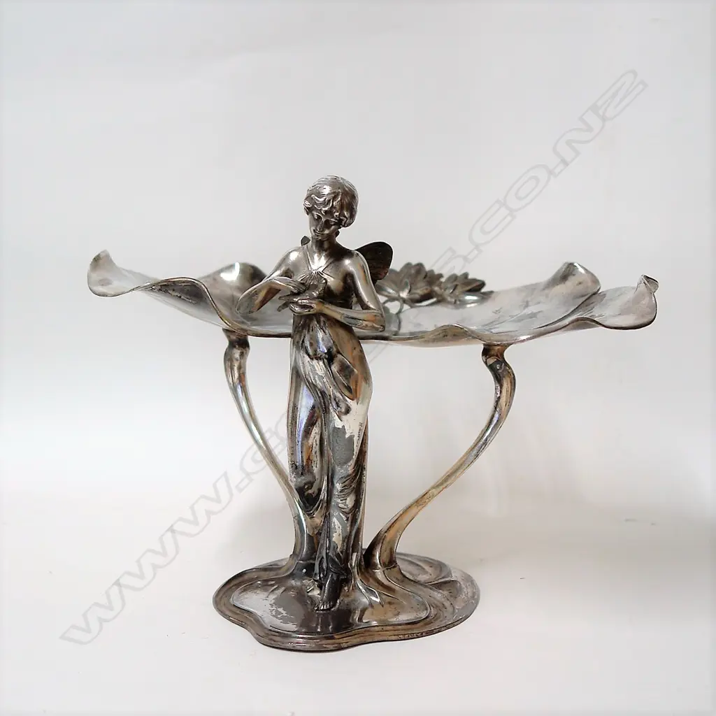 A c.1900 WMF silver plate Art Nouveau figural maiden tazza Image 1++