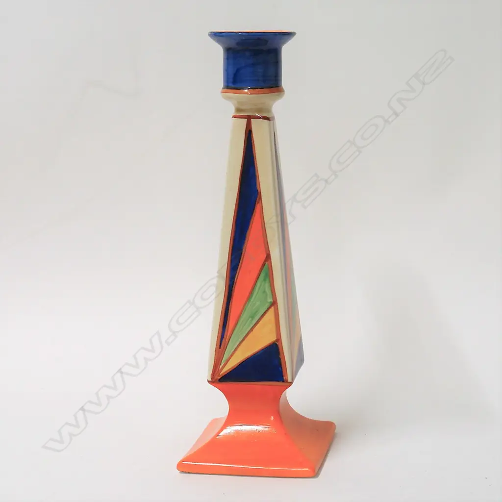 A Clarice Cliff Bizarre tall column candlestick Image 1++