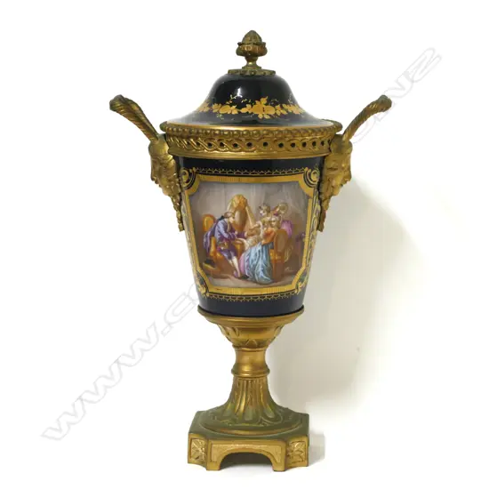A French Sèvres porcelain and ormolu lidded urn