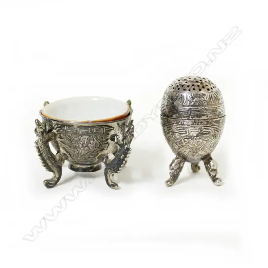 A Chinese silver pepper and salt