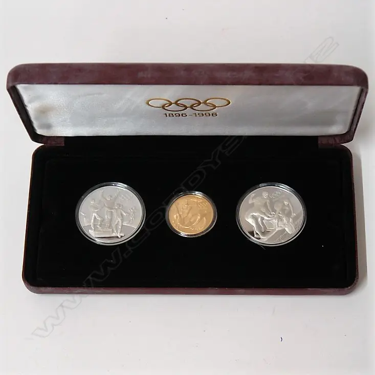 An 1896-1996 Olympic Centennial Australian three-proof coin set Image 1++