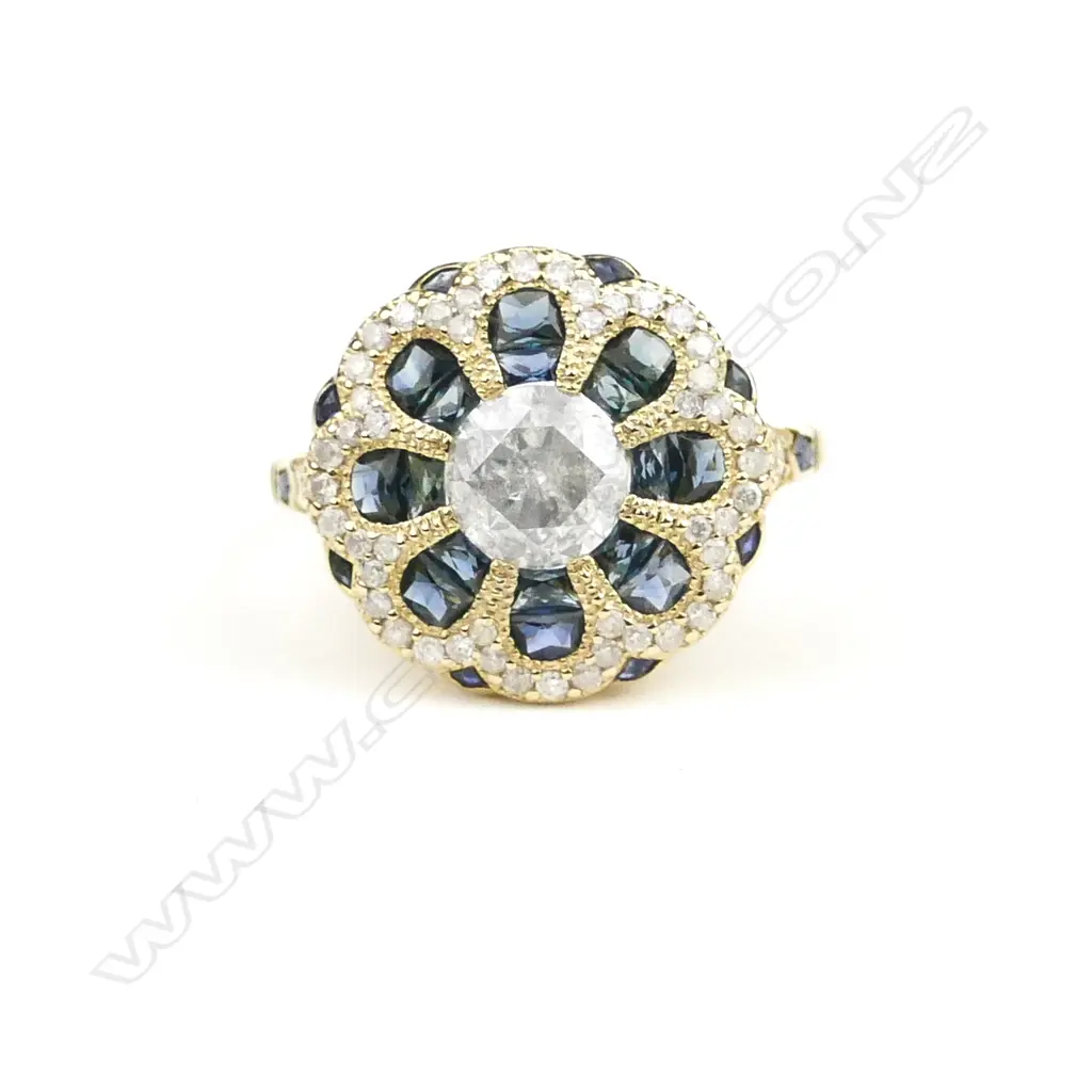 A 14ct. gold sapphire and diamond ring Image 1++