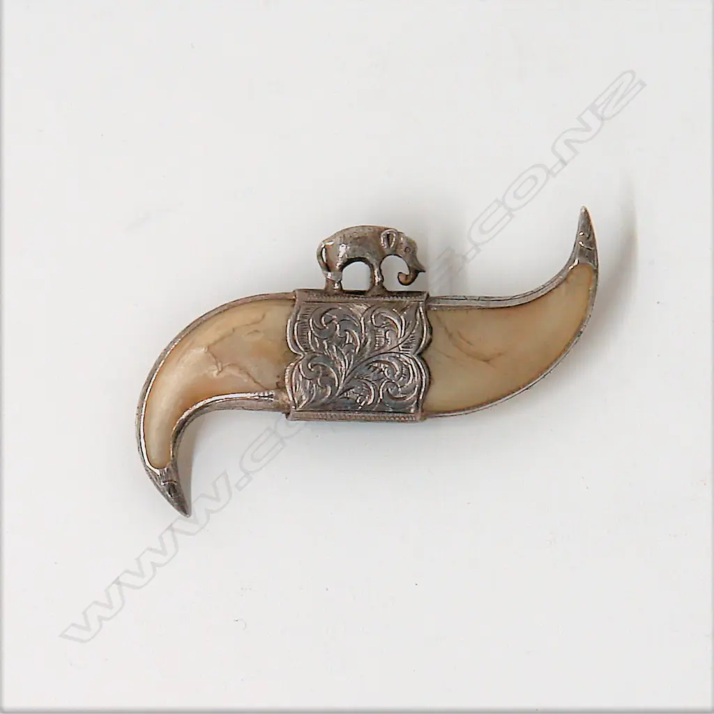 A late 19thC silver mounted Indian double tiger's claw brooch Image 1++