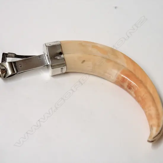 A 1920s silver and warthog tusk cigar cutter
