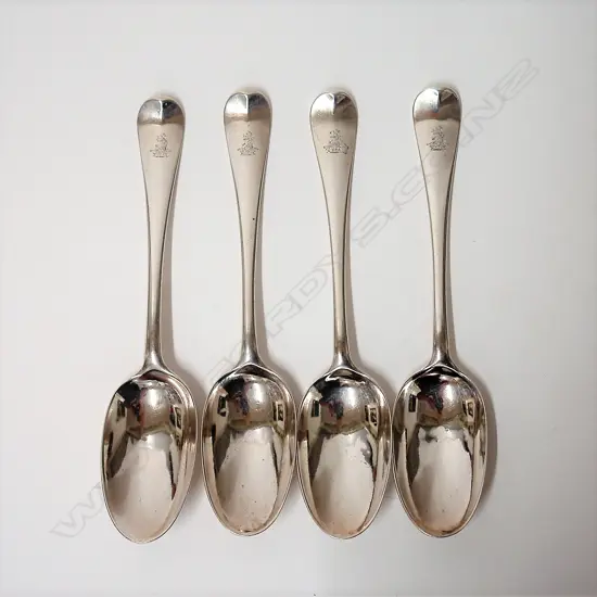 A set of four George II silver Hanoverian tablespoons