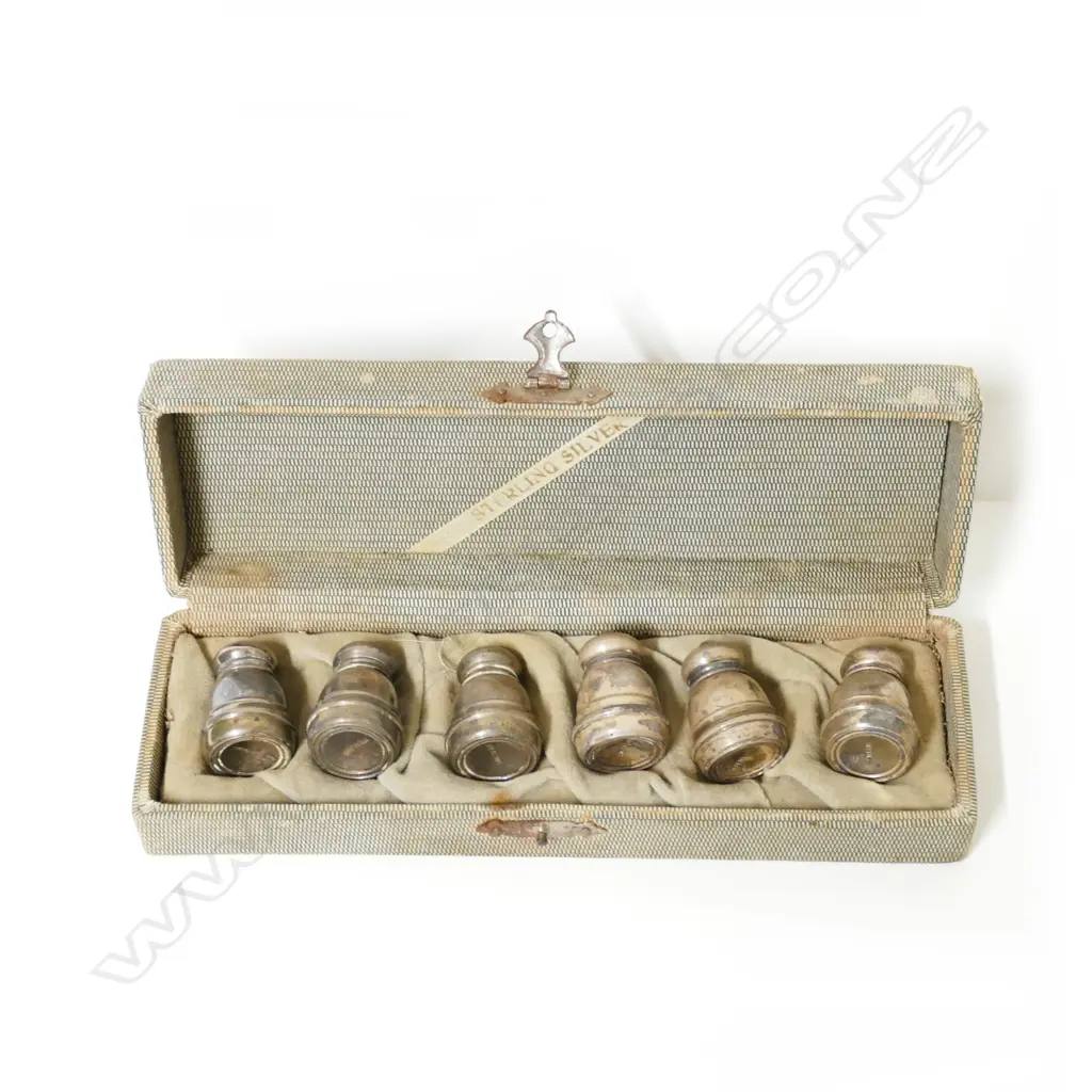 A cased set of six silver miniature salt shakers Image 1++