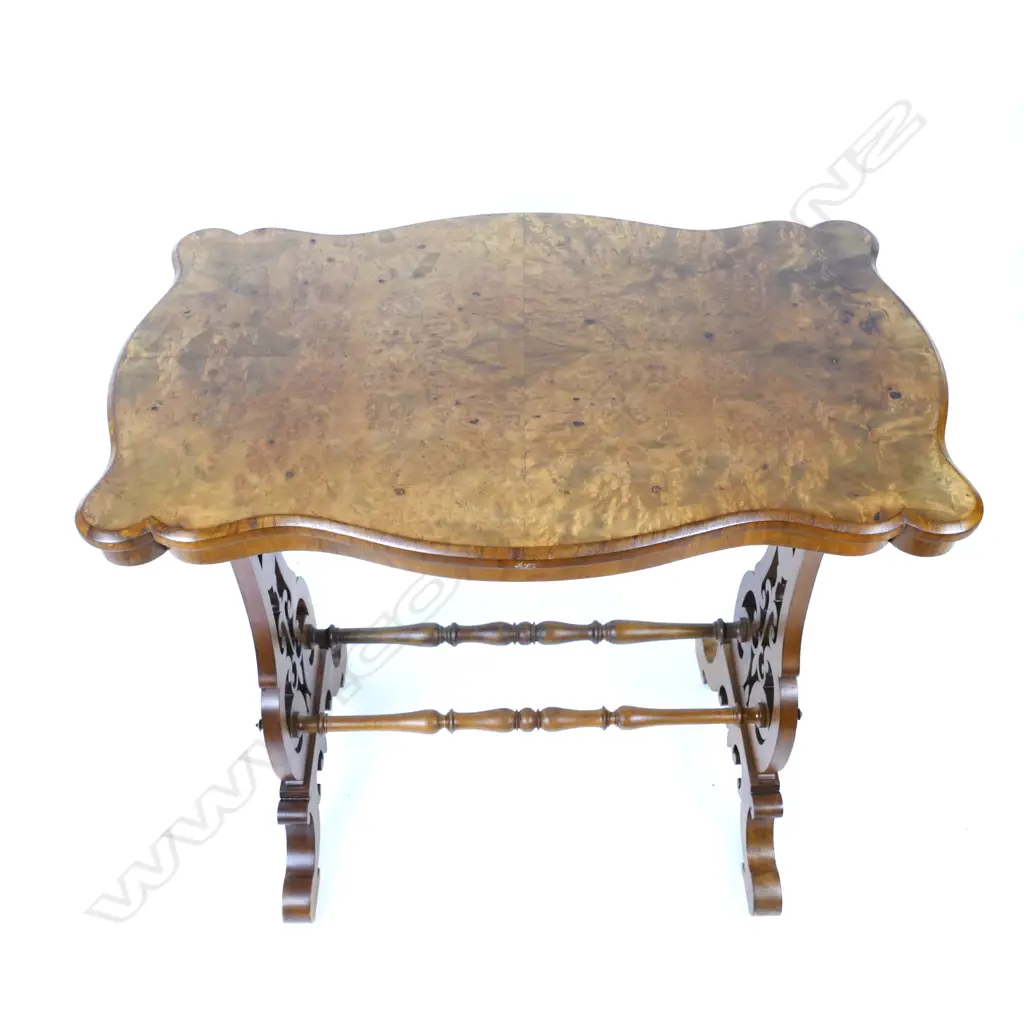 A small Victorian burr walnut serpentine side table Image 1++
