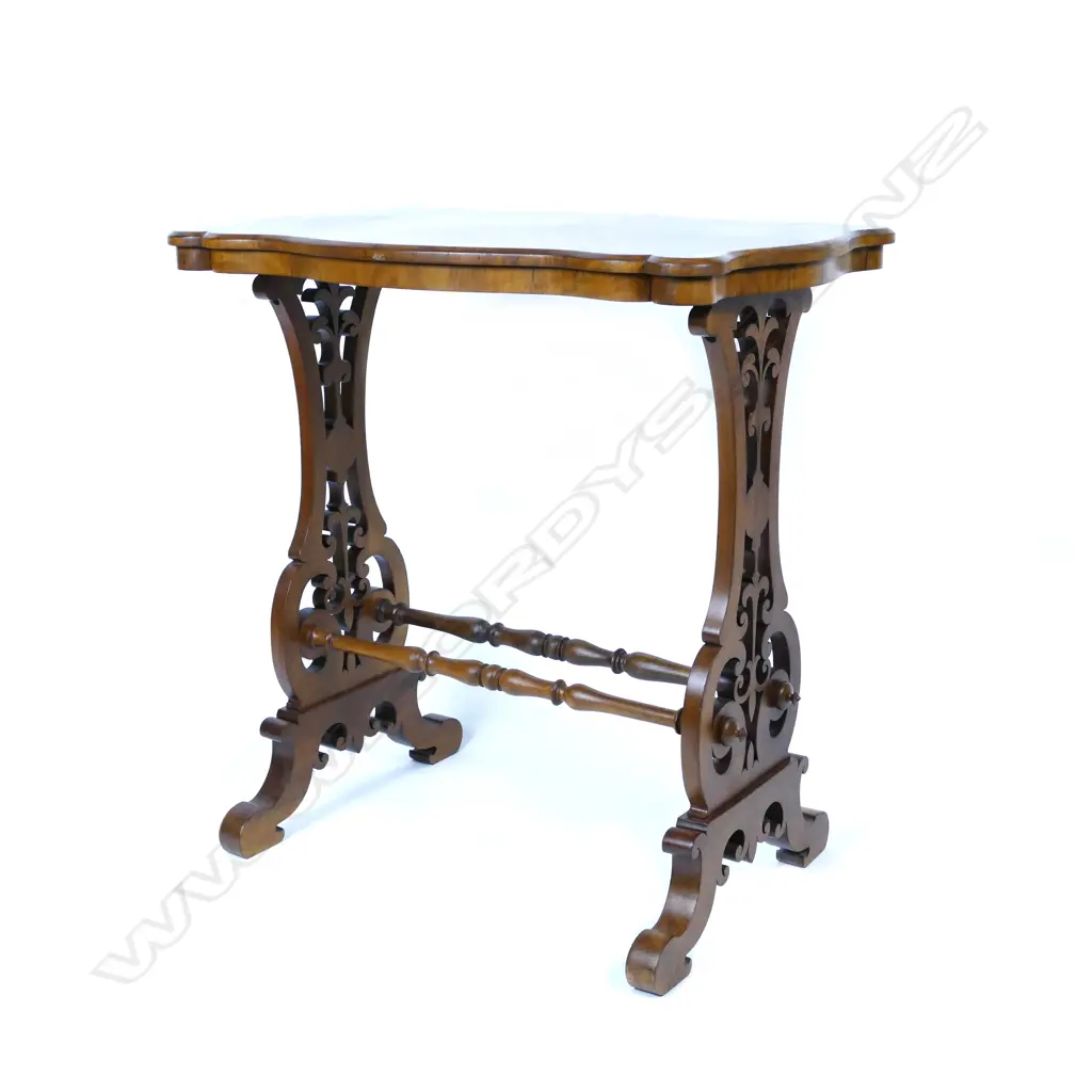 A small Victorian burr walnut serpentine side table Image 1++