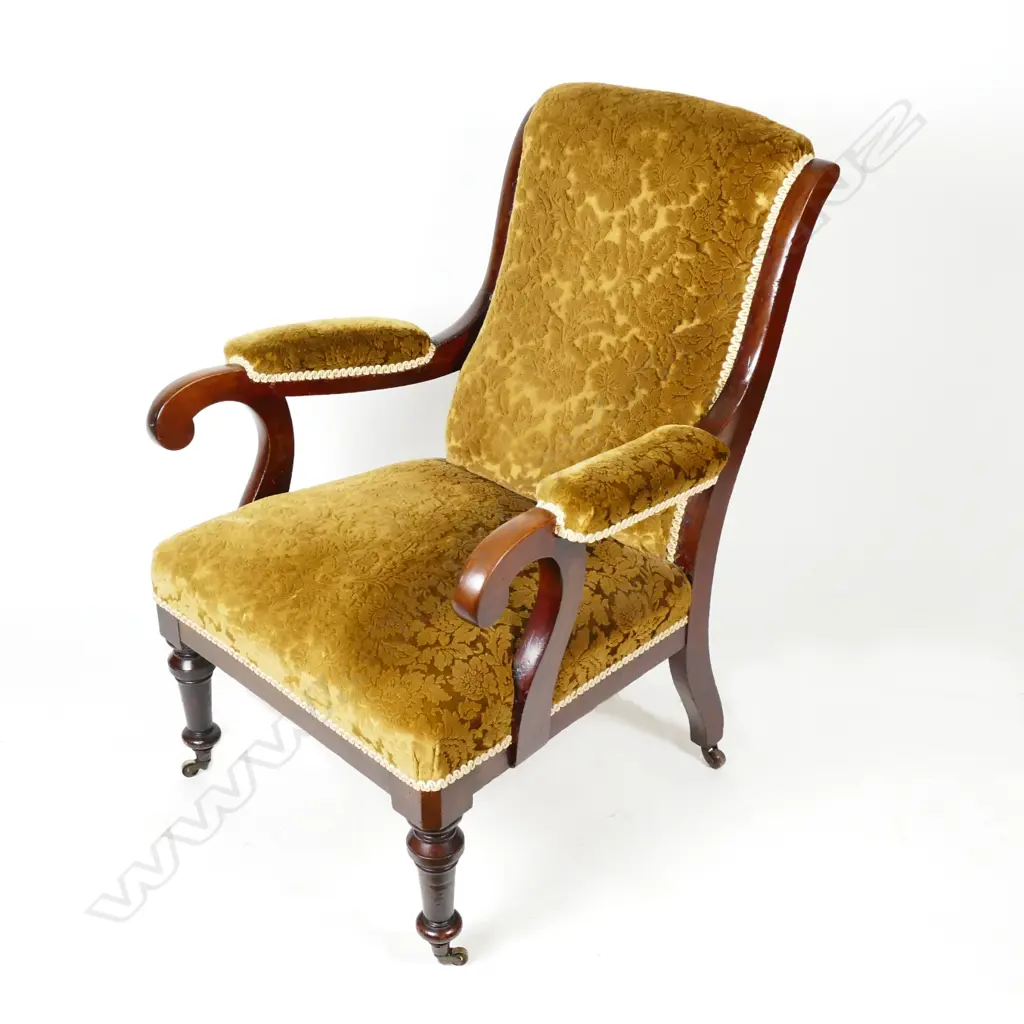 A William IV mahogany library chair with scroll arms Image 1++