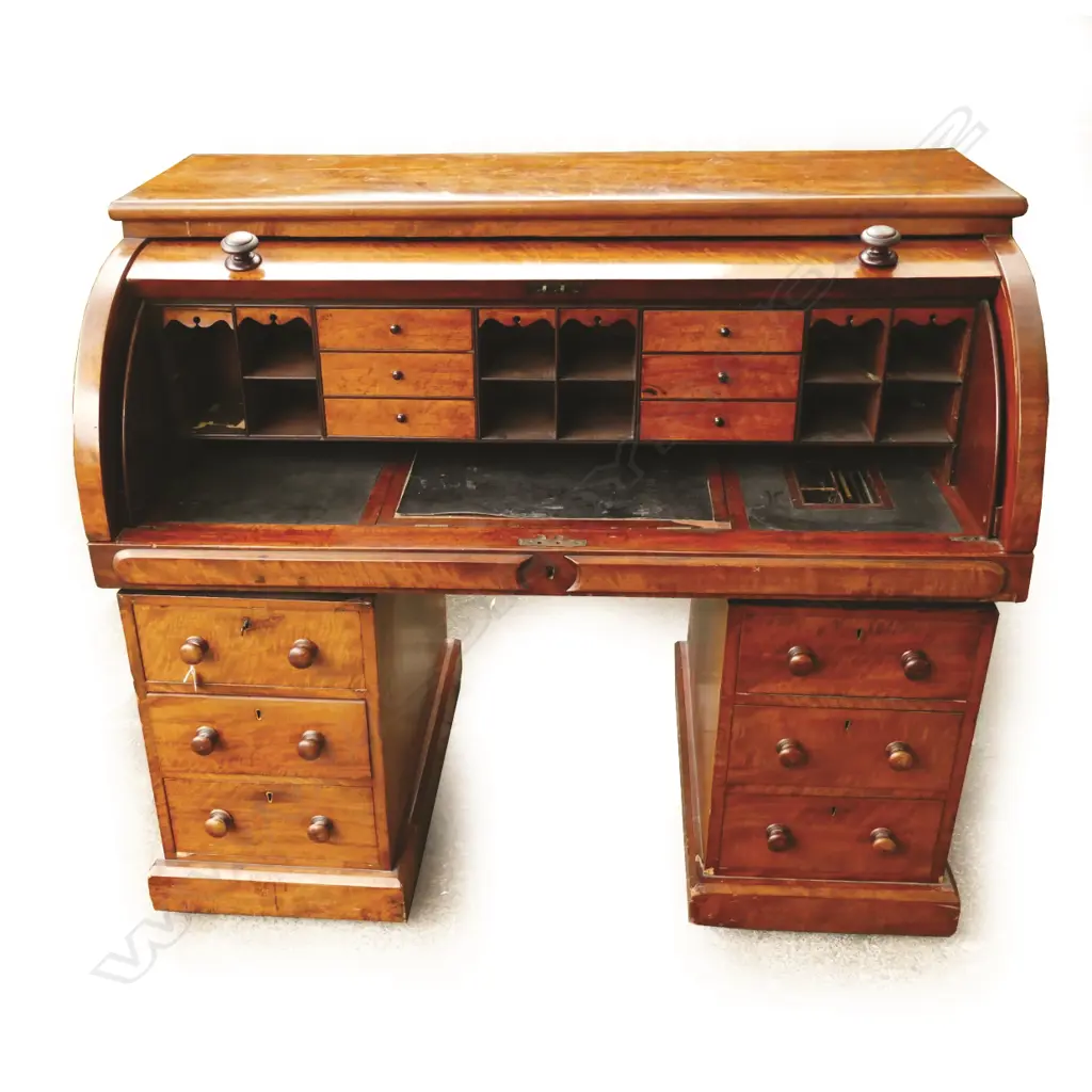 A large William IV flame mahogany cylinder desk Image 1++