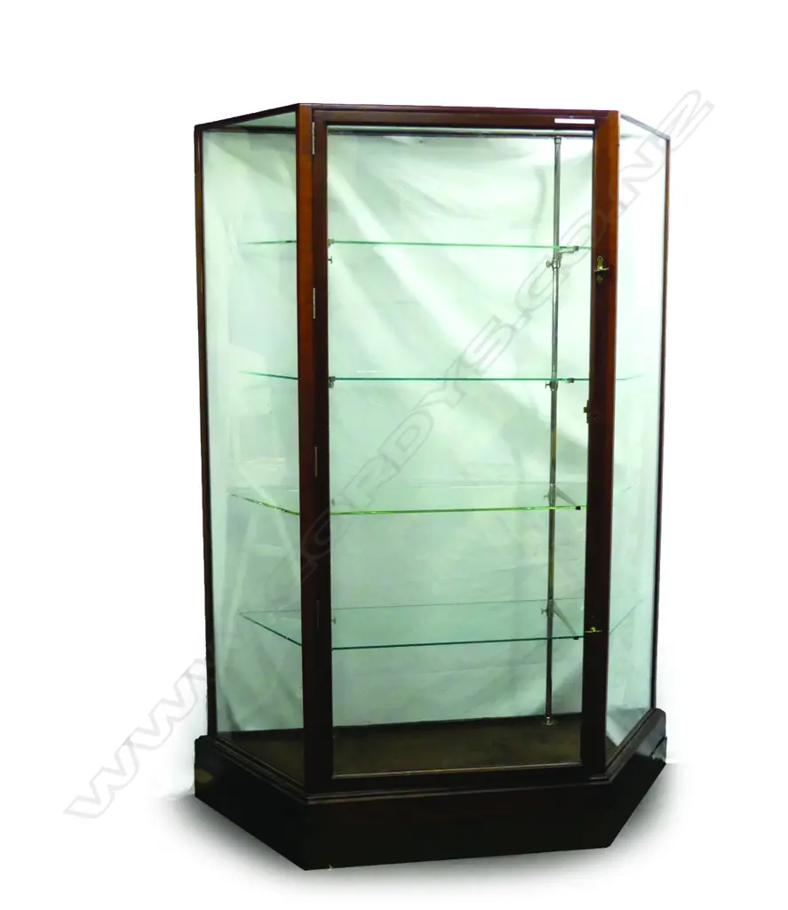 A tall glazed shop display cabinet with mahogany frame Image 1++