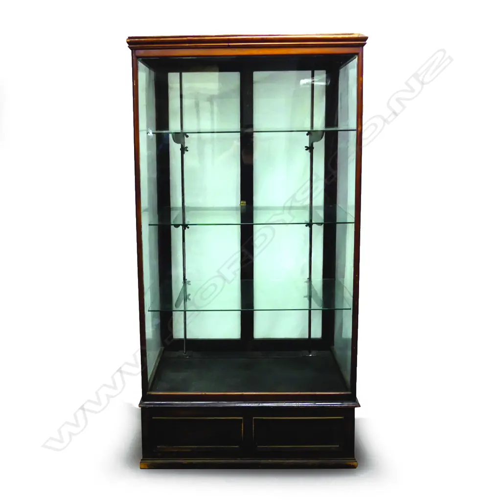 A tall glazed shop display cabinet with mahogany frame Image 1++
