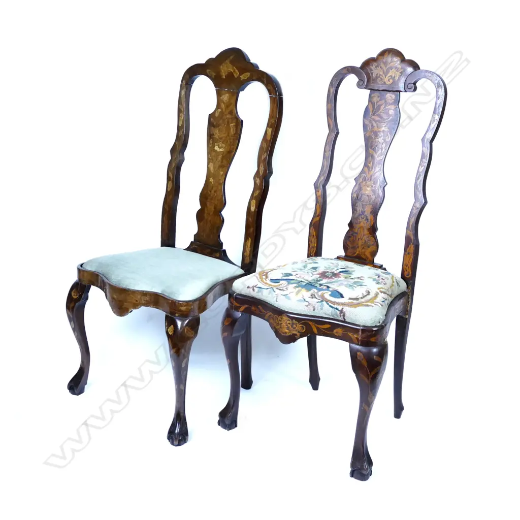 Two old Dutch marquetry side chairs Image 1++