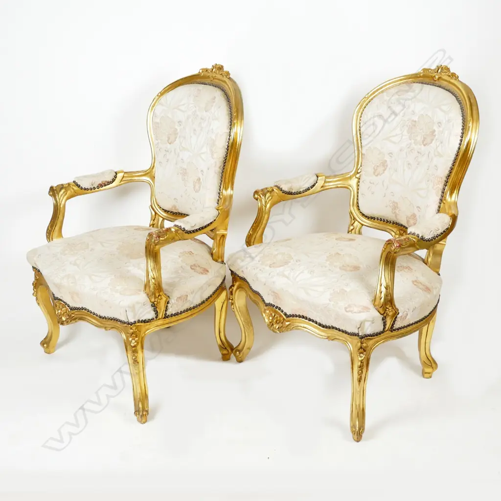 A pair of French style open elbow armchairs Image 1++
