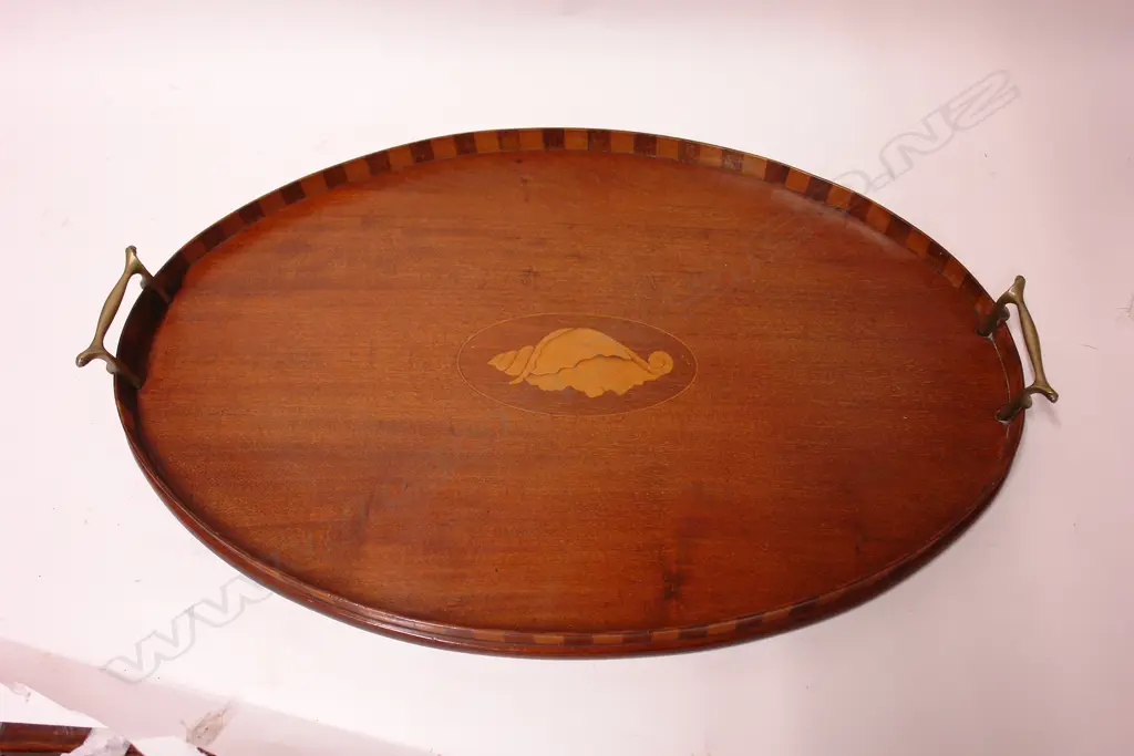 An Edwardian Sheraton Revival mahogany oval tray Image 1++