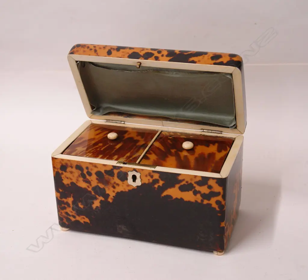 A good Regency tortoiseshell tea caddy Image 1++