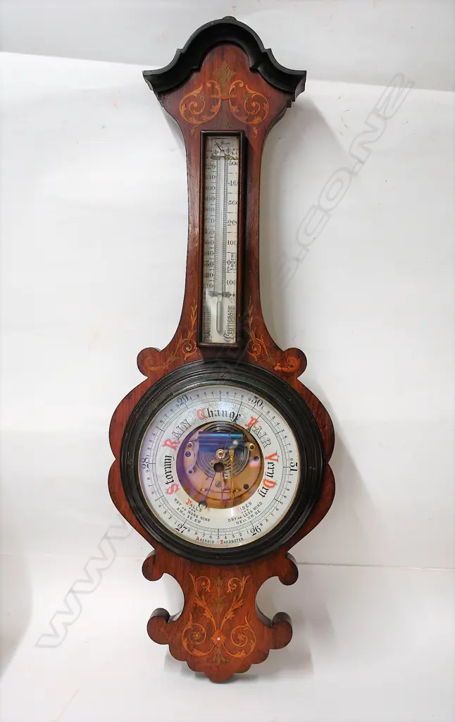 An Edwardian inlaid mahogany banjo barometer Image 1++