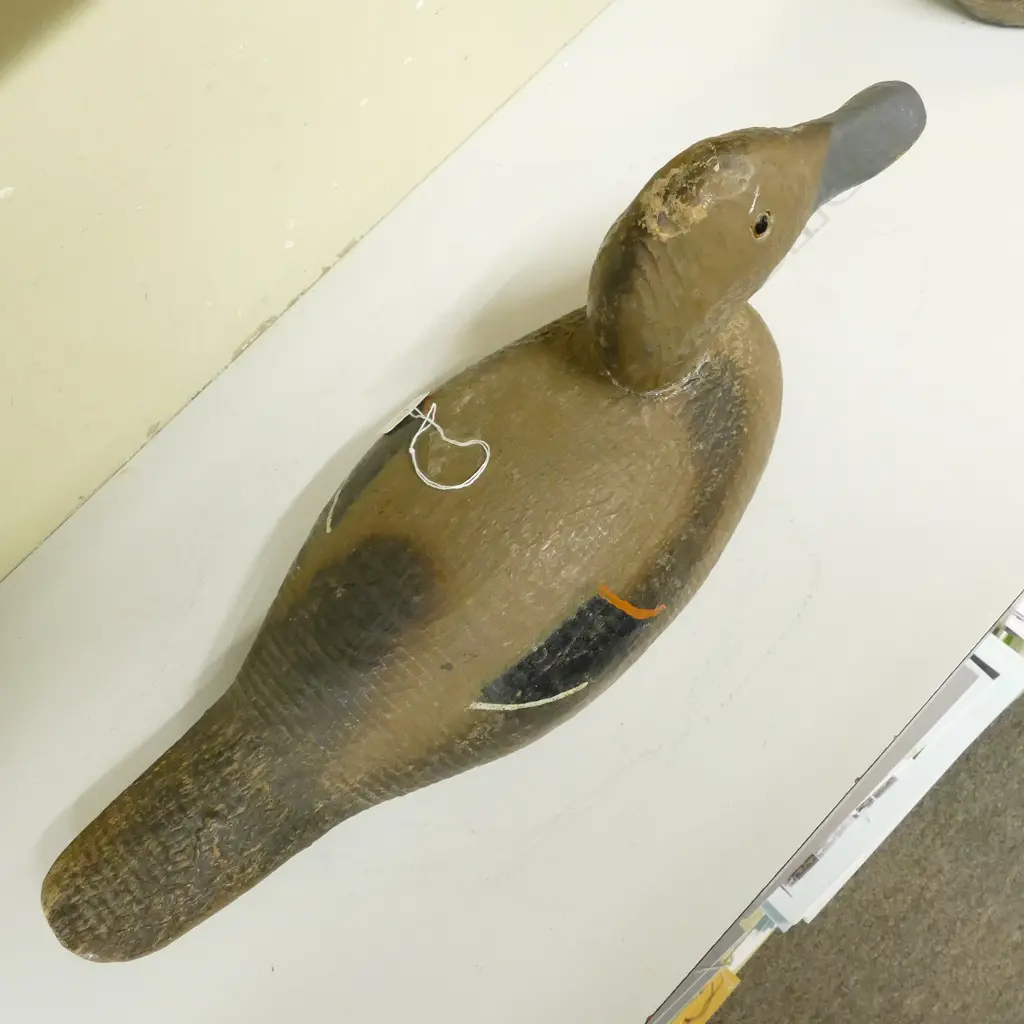 Two vintage carved and painted wooden duck decoys Image 1++
